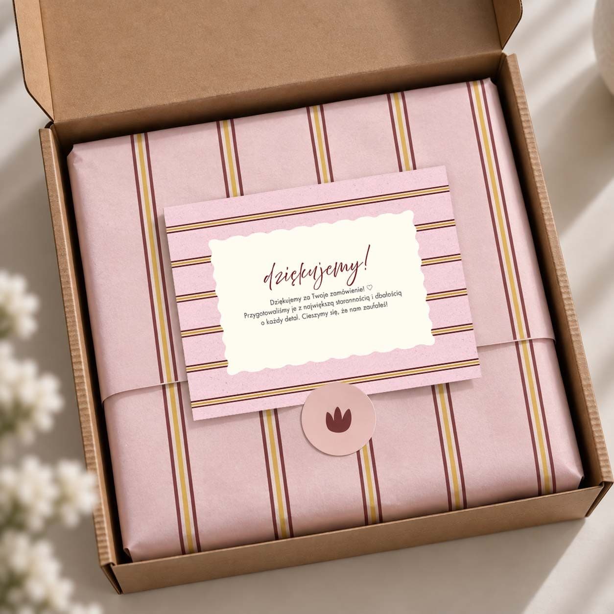 Kartka do paczek z logo – Pink Stripes — zdjęcie 2